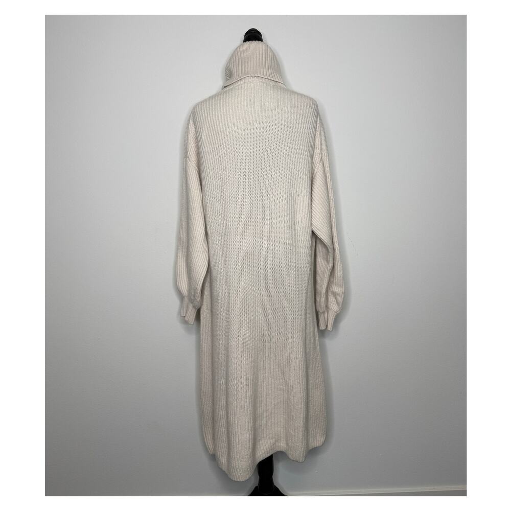 Babaton Turtleneck Sweater Dress Merino Wool Ribbed Cream Long Sleeve Size L - Picture 2 of 9